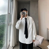 ITOOH White shirt men's long sleeve Korean style trendy letter embroidery student handsome leisure with black shirt DK