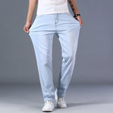 Itooh New Thin Men  Light Blue  Jeans New  Available Advanced Stretch Loose Straight Casual Pants Brand Plus Size 40 42 44