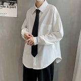 ITOOH White shirt men's long sleeve Korean style trendy letter embroidery student handsome leisure with black shirt DK