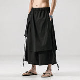 ItoohMen Chinese Style Cotton Linen Pants Black Wide-Leg Pants Men Comfortable Skirt Pants Ancient Male Loose Hanfu Kung Fu Trousers