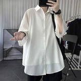 Itooh Korean Oversize Shirt Men's Fashion Summer Black White Short-sleeved Shirt Men Streetwear Loose Society Mens Dress Shirt M-2XL