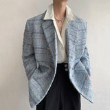 ITOOH Lapel Collar Blue Tweed Blazer