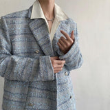 ITOOH Lapel Collar Blue Tweed Blazer