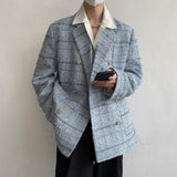 ITOOH Lapel Collar Blue Tweed Blazer