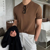 guys fashion casual Summer Thin Ice Silk Short-Sleeved Sweater Men's Korean-Style Fashionable Slim-Fit round Neck T-shirt Men's Ruan Handsome Half-Sleeve Shirt