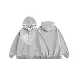 grunge dti American Retro Bow Lace Stitching Gray Casual Hooded Sweater Men's and Women's Loose Zipper Cardigan Jacket