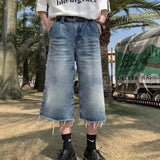 2024 fall fashion trends American Niche Frayed Design Jeans Men's Summer Straight Loose Casual All-Match Wide-Leg Cropped Pants