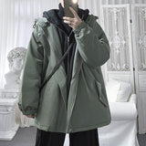 ITOOH Winter Outfits 1980s fashion trends Youth Winter Solid Color Loose Men's Fake Two-Piece Cotton-Padded Jacket Hong Kong Style Thick Warm Hooded Cotton-Padded Coat ITOOH Winter Outfits