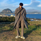 winter outfits men Myq Herringbone Coat Men's Mid-Length Korean Style Trendy over-the-Knee Trench Coat Men's Thickened Casual Loose Coat