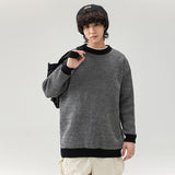 mens fall fashion Japanese Retro Sweater Men's Autumn and Winter Warm Sweater Clothes Trendy Loose round Neck Contrast Color Bottoming Sweater