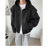 boy outfits Harajuku Style Trendy Loose Long Sleeve Shoulder Pad Hooded Sweater Men's Fashion Jacket Men's Ins High Street Casual