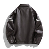 90s streetwear Spring and Autumn New Men's Color Matching PU Leather Jacket Coat Motorcycle Clothing Leather Coat Men's American-Style Pu Handsome Hip Hop Lapel