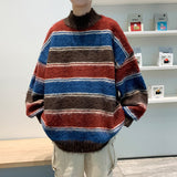 sweater Striped Half Turtleneck Sweater Men's and Women's Japanese and Korean Autumn and Winter New Lazy Style Coat Blue Cattle Color Matching Knitted Top Coat