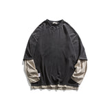 mens fashion Early Autumn OOTD Japanese Style Loose Fake Two-Piece Patch Bottoming Shirt Trendy Campus Style Pullover Sweater for Men