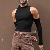 Itooh t shirt 2024 New Bottoming Shirt off-the-Shoulder Long Sleeve Casual Turtleneck Men's Hollow Sexy T-shirt