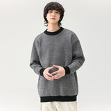 mens fall fashion Japanese Retro Sweater Men's Autumn and Winter Warm Sweater Clothes Trendy Loose round Neck Contrast Color Bottoming Sweater