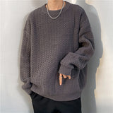 fall outfits men Korean Style Lazy Style Sweater Men's round Neck Loose Japanese Retro Couple Solid Color Casual Sweater