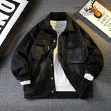 black men fashion urban Japanese Retro Workwear Lapel Denim Jacket Men's Korean-Style Trendy Spring and Autumn American-Style Long-Sleeved Casual Men's Jacket