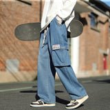 skater boy outfits Workwear Jeans Men's American-Style Washed Retro High Street Versatile Multi-Pocket Straight Loose Casual Wide Leg