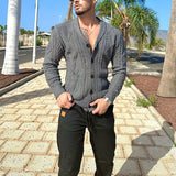 mens winter fashion Solid Color V-neck Cardigan Casual Coat Autumn and Winter Gray Knitted Cardigan Men's Button Sweater