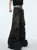 Itooh Deconstructed Ripped Fringed Baggy Jeans