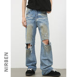 guys clothing styles Nirben Denim | High Street American Washed Ripped Jeans Men's Retro Loose Hip Hop Skinny Pants