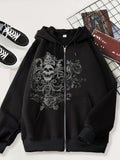 grunge dti 2024 New Cardigan Sweater Dark Skull Casual American Zipper Men's Style Hoodie Black Trendy Black Coat