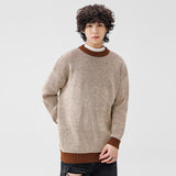 mens fall fashion Japanese Retro Sweater Men's Autumn and Winter Warm Sweater Clothes Trendy Loose round Neck Contrast Color Bottoming Sweater