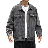 90s fashion men Autumn Solid Color Men's Denim Clothing Couple Wear Loose Jacket Young Students plus Size Denim Jacket Men