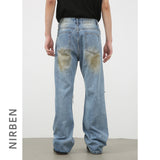 guys clothing styles Nirben Denim | High Street American Washed Ripped Jeans Men's Retro Loose Hip Hop Skinny Pants