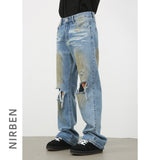 guys clothing styles Nirben Denim | High Street American Washed Ripped Jeans Men's Retro Loose Hip Hop Skinny Pants