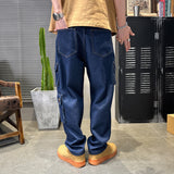 90s streetwear Primary Color Men's Jeans Trendy Multi-Bag Workwear Jeans Men's Loose Dark Blue Straight Jeans Men's Pants