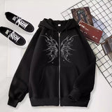 grunge dti 2024 New Cardigan Sweater Dark Skull Casual American Zipper Men's Style Hoodie Black Trendy Black Coat