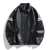 90s streetwear Spring and Autumn New Men's Color Matching PU Leather Jacket Coat Motorcycle Clothing Leather Coat Men's American-Style Pu Handsome Hip Hop Lapel