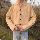 fall outfits men Japanese Retro Workwear Shirt Casual Coat Men's 2024 Autumn New Lapel Jacket Korean Style Loose Top Fashion