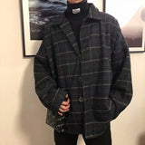 90s fashion men Autumn and Winter Woolen Plaid Jacket Men's Loose Korean Chic Retro Hong Kong Style Trendy Casual All-Matching Top Jacket