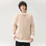 mens fall fashion Japanese Retro Sweater Men's Autumn and Winter Warm Sweater Clothes Trendy Loose round Neck Contrast Color Bottoming Sweater