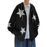 90s fashion men Star Embroidered Cardigan Coat Loose American Couple Men's Sweater Spring and Autumn Fashion Brand High Street Design Top