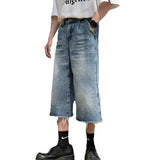 2024 fall fashion trends American Niche Frayed Design Jeans Men's Summer Straight Loose Casual All-Match Wide-Leg Cropped Pants