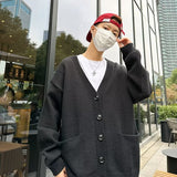 90s streetwear Knitted Cardigan Coat Men's Autumn Lazy V-neck Sweater Oversize Korean Style Loose Top