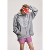 grunge dti American Retro Bow Lace Stitching Gray Casual Hooded Sweater Men's and Women's Loose Zipper Cardigan Jacket