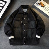 black men fashion urban Japanese Retro Workwear Lapel Denim Jacket Men's Korean-Style Trendy Spring and Autumn American-Style Long-Sleeved Casual Men's Jacket