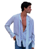 New Men's Striped Shirt Single-Breasted Lapel Long Sleeve Loose Top Same-Sex Men's Clothing