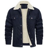 mens winter fashion Men's Autumn and Winter Men's Long-Sleeved Lapel Corduroy Fleece-lined Jacket Coat