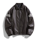 90s streetwear Spring and Autumn New Men's Color Matching PU Leather Jacket Coat Motorcycle Clothing Leather Coat Men's American-Style Pu Handsome Hip Hop Lapel