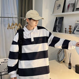 outfits for men Retro Color Matching Striped Long-Sleeved Polo Shirt Men's Fashion Brand Loose Boyfriend Style Couple Casual Sweater Jacket