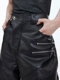 Itooh Punk Metal Zipper Leather Pants