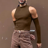 t shirt 2024 New Bottoming Shirt off-the-Shoulder Long Sleeve Casual Turtleneck Men's Hollow Sexy T-shirt