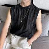 masc outfits Black Hollow Lace Vest Niche Design Loose Sleeveless T-shirt for Men and Women