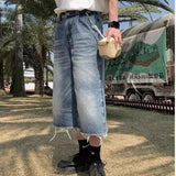 2024 fall fashion trends American Niche Frayed Design Jeans Men's Summer Straight Loose Casual All-Match Wide-Leg Cropped Pants